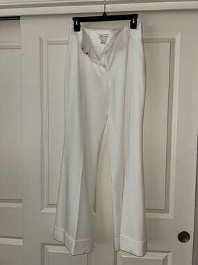 White House Black Market White Wide-Leg Trouser Pants with Cuffed Hem